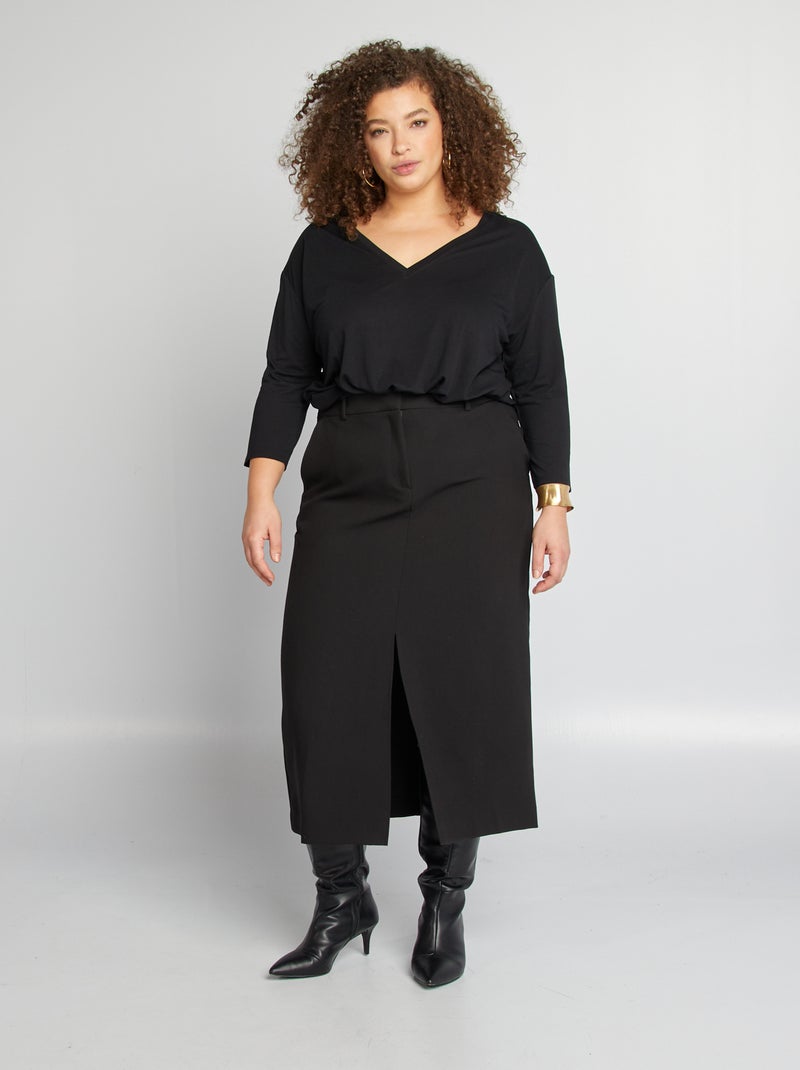 T-shirt long col V noir - Kiabi