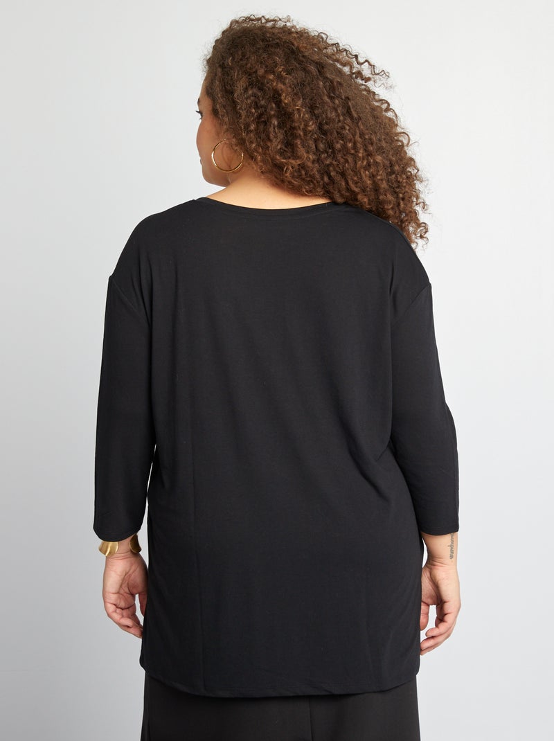 T-shirt long col V noir - Kiabi