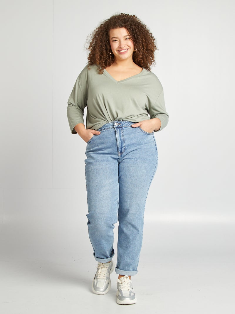 T-shirt long col V Vert - Kiabi