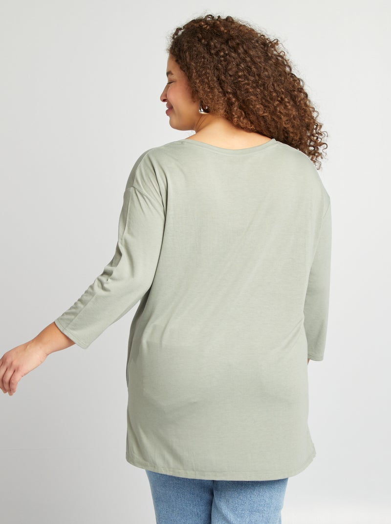 T-shirt long col V Vert - Kiabi