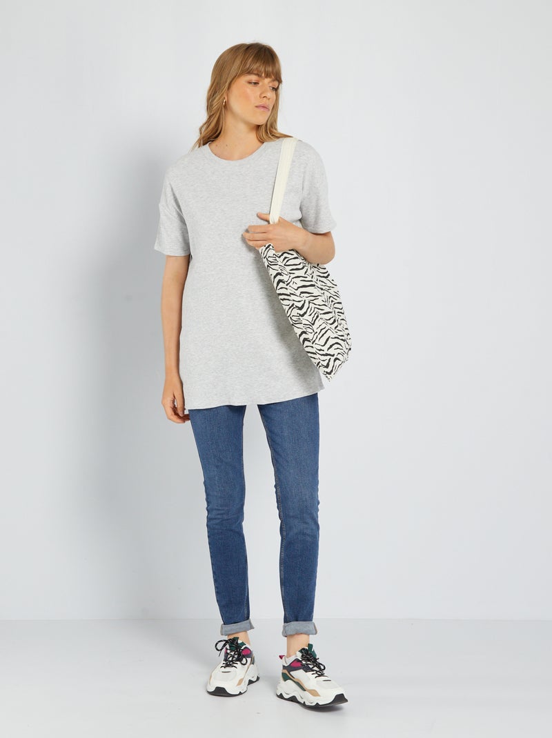T-shirt long côtelé Gris - Kiabi