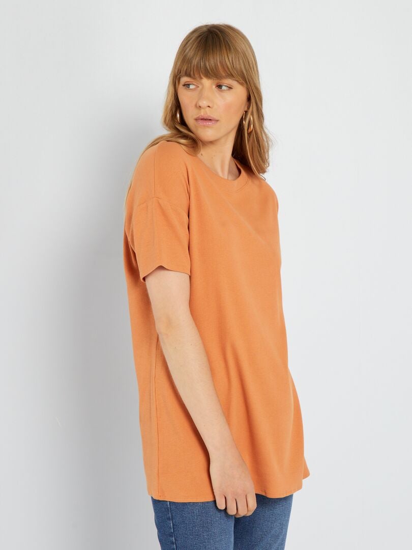 T-shirt long côtelé Orange - Kiabi