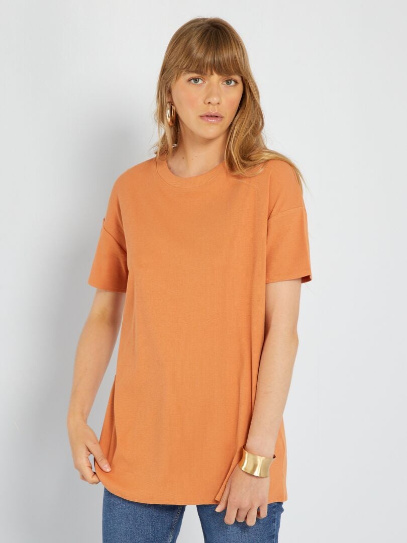 T-shirt long côtelé Orange - Kiabi