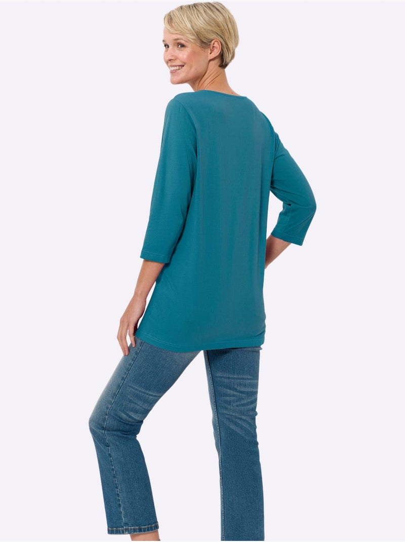 T-shirt Long Coupe En A - Taille Standard - Moda Vilona Bleu pétrole - Kiabi