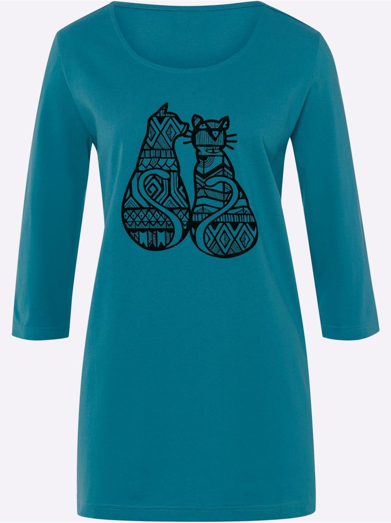 T-shirt Long Coupe En A - Taille Standard - Moda Vilona Bleu pétrole - Kiabi