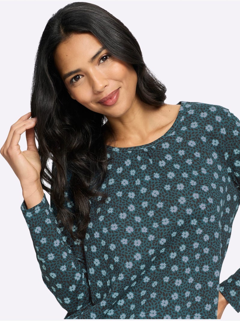 T-shirt long coupe en a affinante - taille standard - moda vilona Bleu pétrole - Kiabi