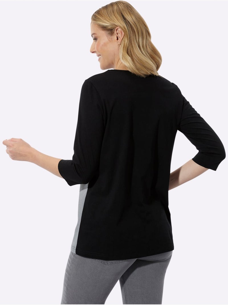 T-shirt long coupe en a affinante - taille standard - moda vilona Noir Gris - Kiabi