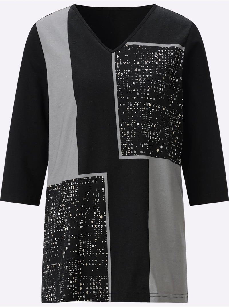 T-shirt long coupe en a affinante - taille standard - moda vilona Noir Gris - Kiabi