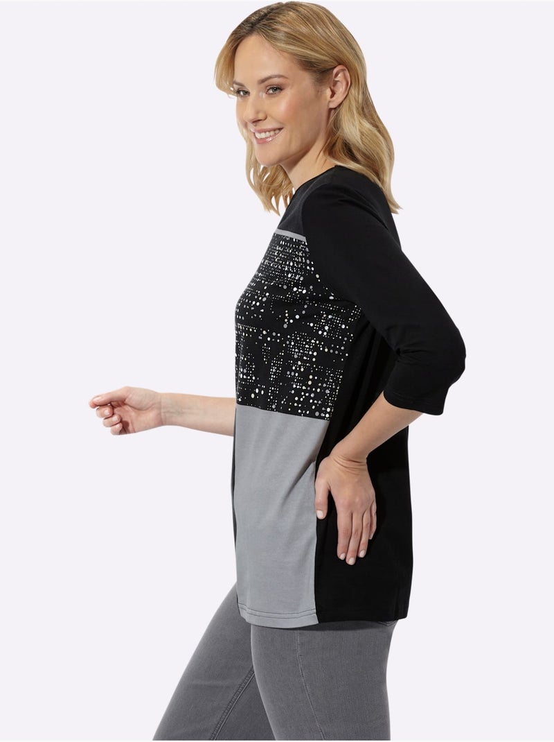 T-shirt long coupe en a affinante - taille standard - moda vilona Noir Gris - Kiabi