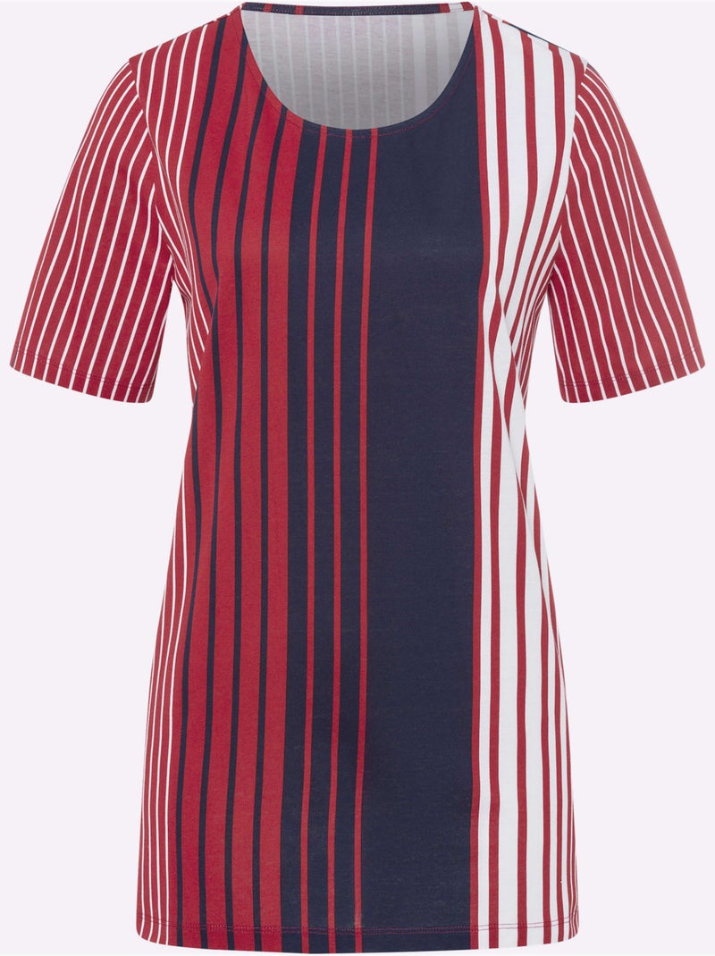 T-shirt Long Coupe évasée - Taille Standard - Moda Vilona Bleu Rouge - Kiabi