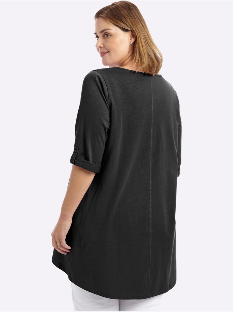 T-shirt Long Coupe évasée - Taille Standard - Sheego Noir - Kiabi
