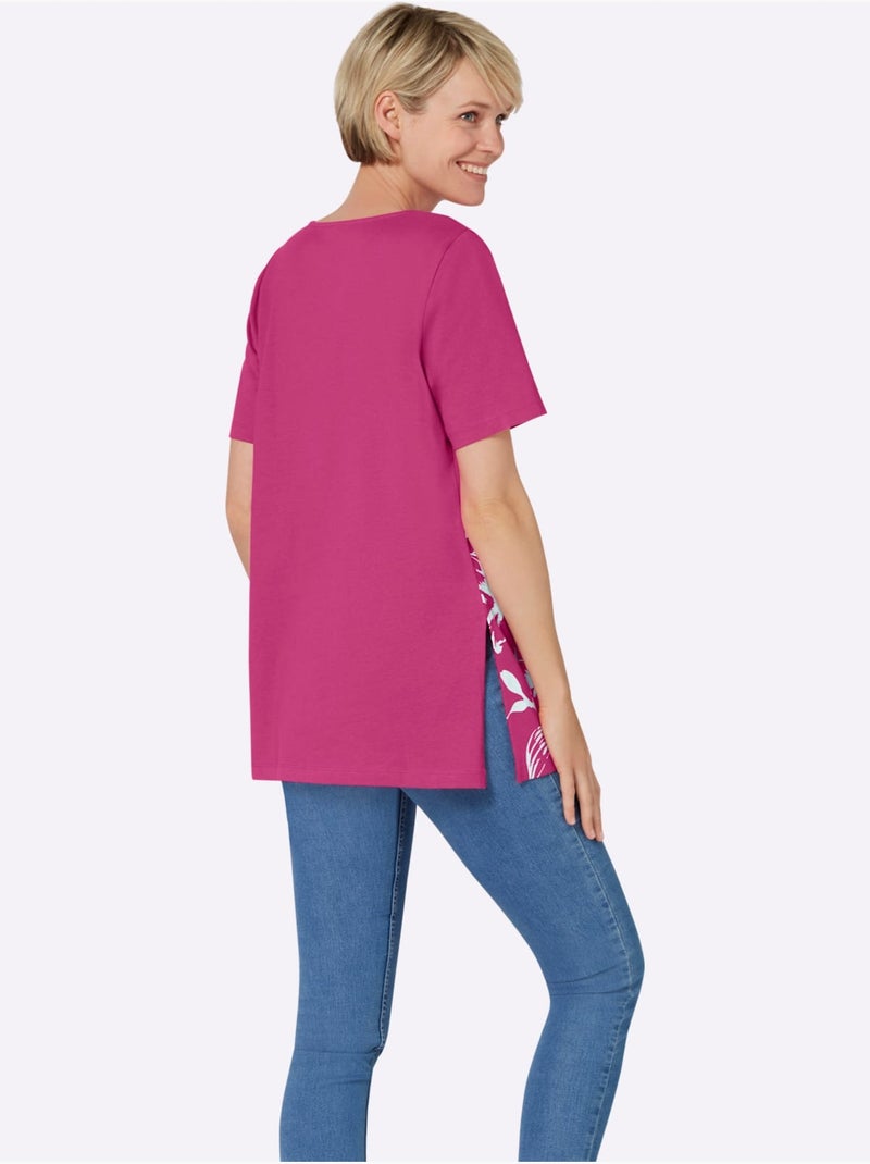 T-shirt Long Coupe Longue Affinante - Taille Standard - Moda Vilona Blanc Rose - Kiabi
