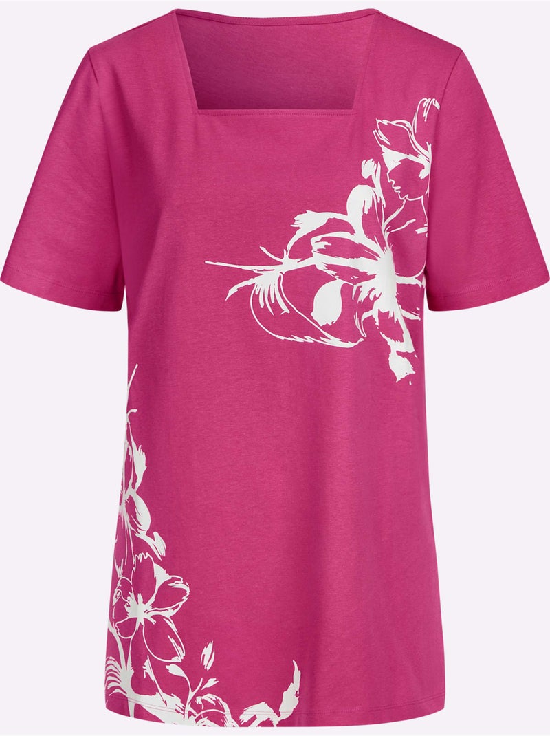 T-shirt Long Coupe Longue Affinante - Taille Standard - Moda Vilona Blanc Rose - Kiabi