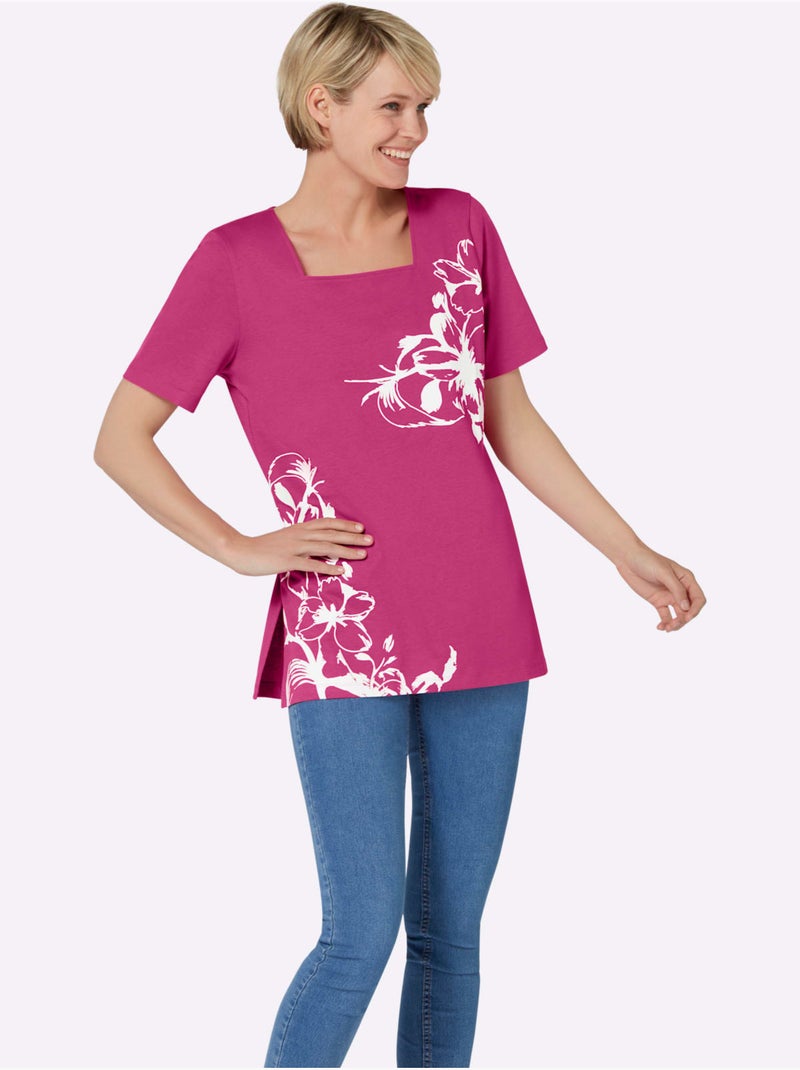 T-shirt Long Coupe Longue Affinante - Taille Standard - Moda Vilona Blanc Rose - Kiabi