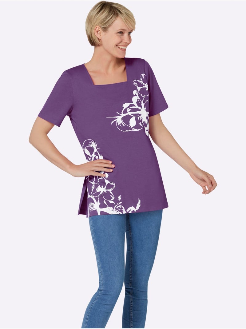T-shirt Long Coupe Longue Affinante - Taille Standard - Moda Vilona Blanc Violet - Kiabi