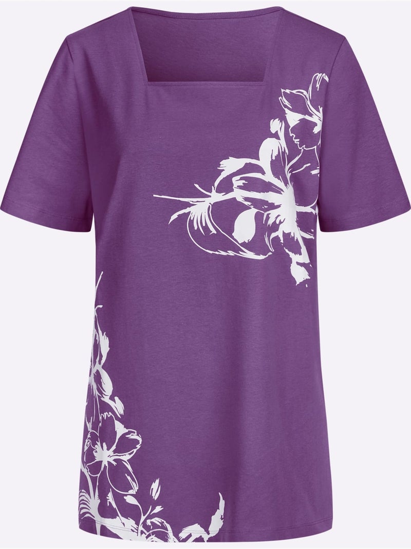T-shirt Long Coupe Longue Affinante - Taille Standard - Moda Vilona Blanc Violet - Kiabi