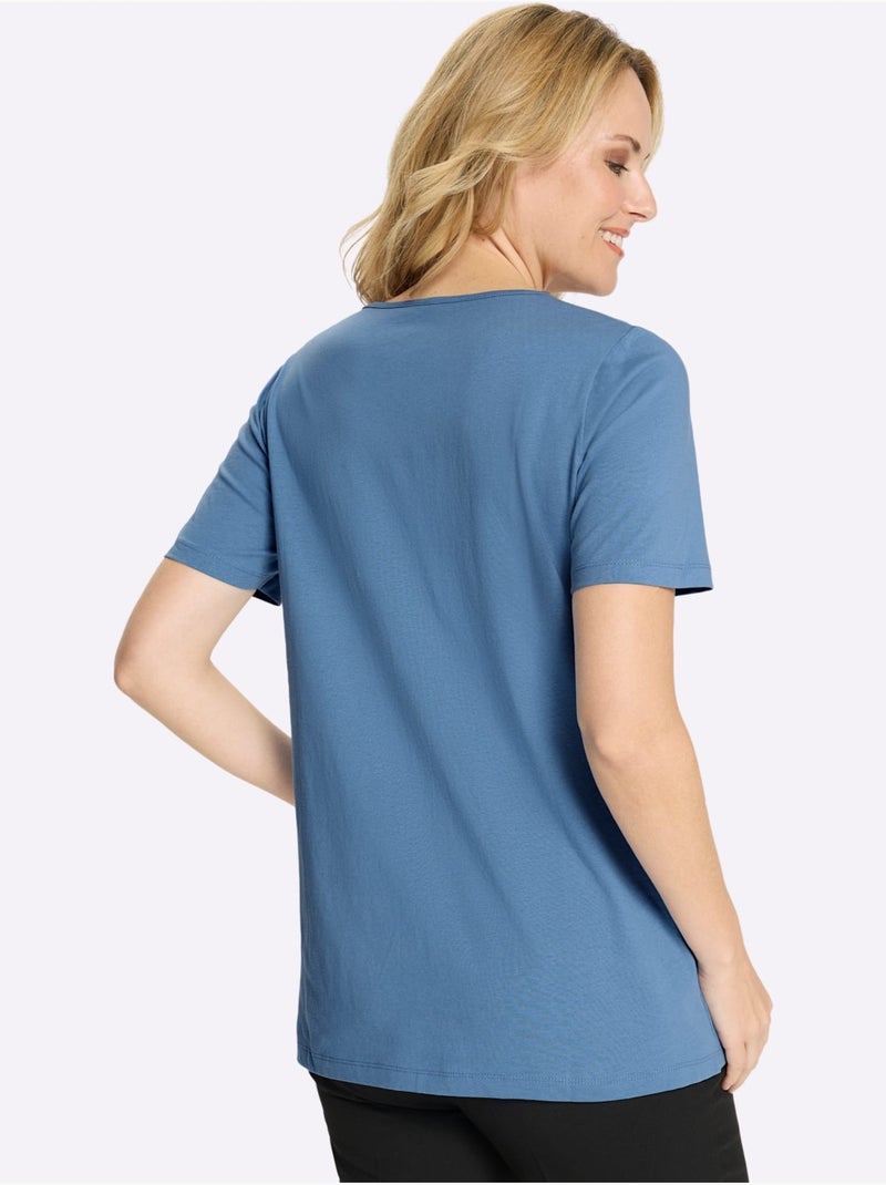 T-shirt Long Coupe Longue Affinante - Taille Standard - Moda Vilona Bleu Blanc - Kiabi