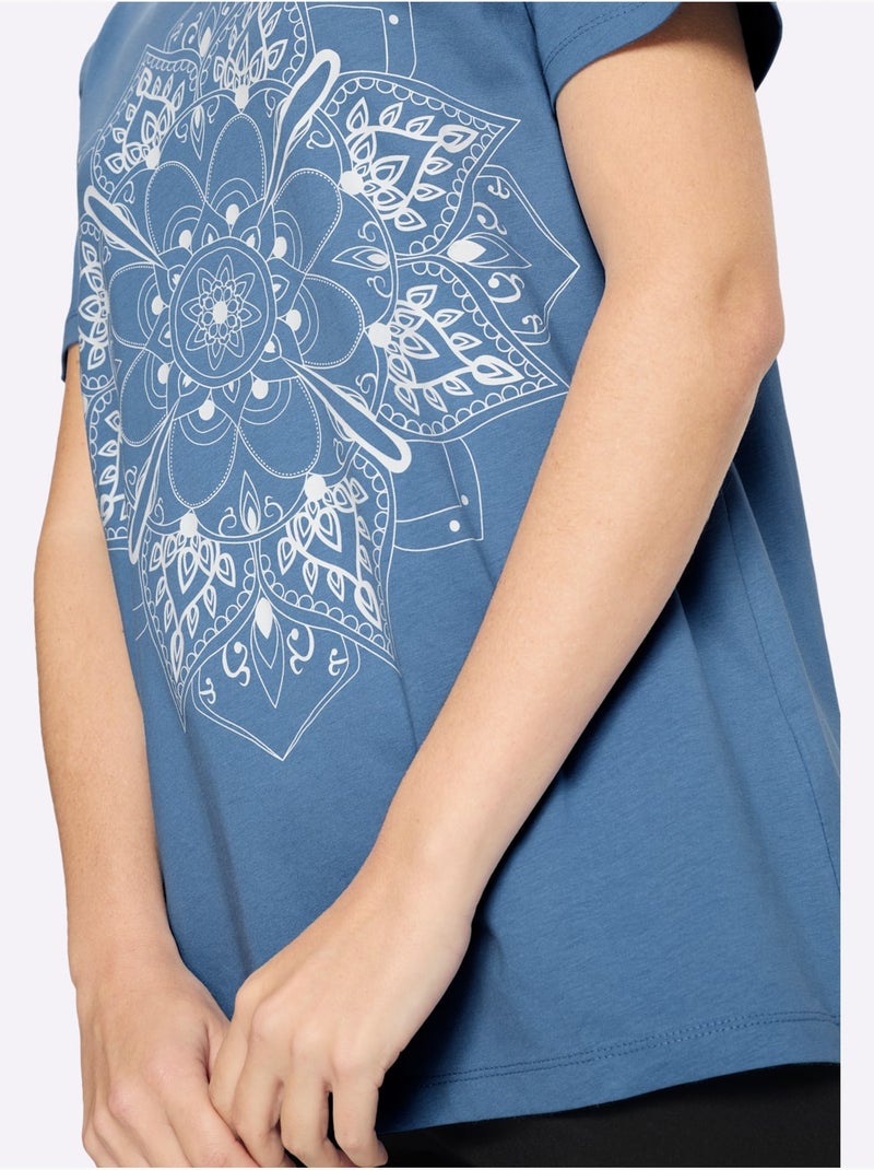 T-shirt Long Coupe Longue Affinante - Taille Standard - Moda Vilona Bleu Blanc - Kiabi