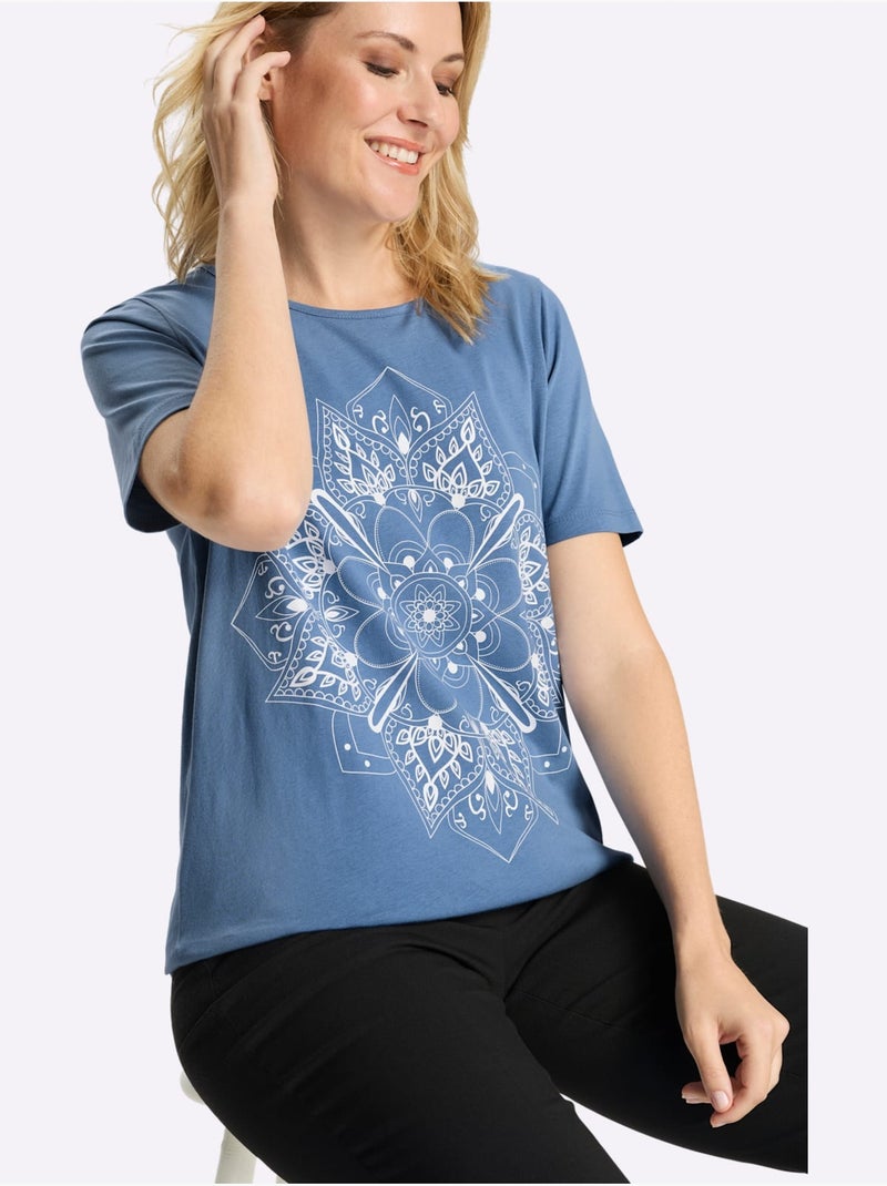 T-shirt Long Coupe Longue Affinante - Taille Standard - Moda Vilona Bleu Blanc - Kiabi