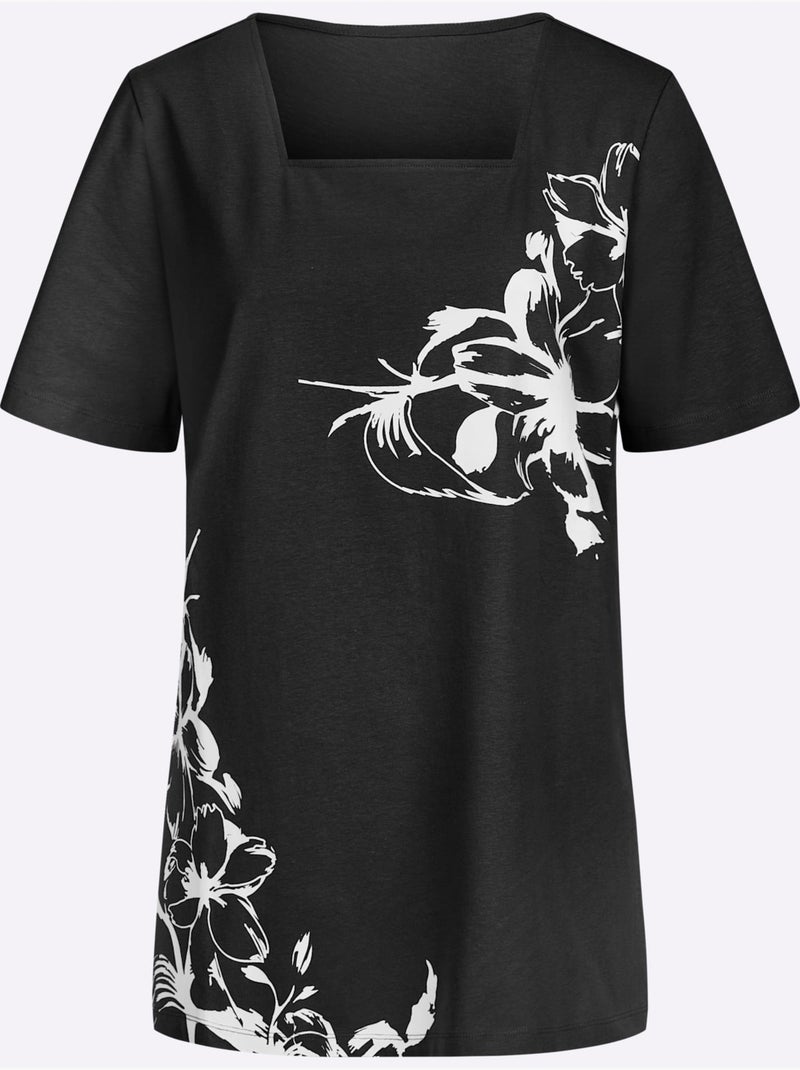 T-shirt Long Coupe Longue Affinante - Taille Standard - Moda Vilona Noir Blanc - Kiabi
