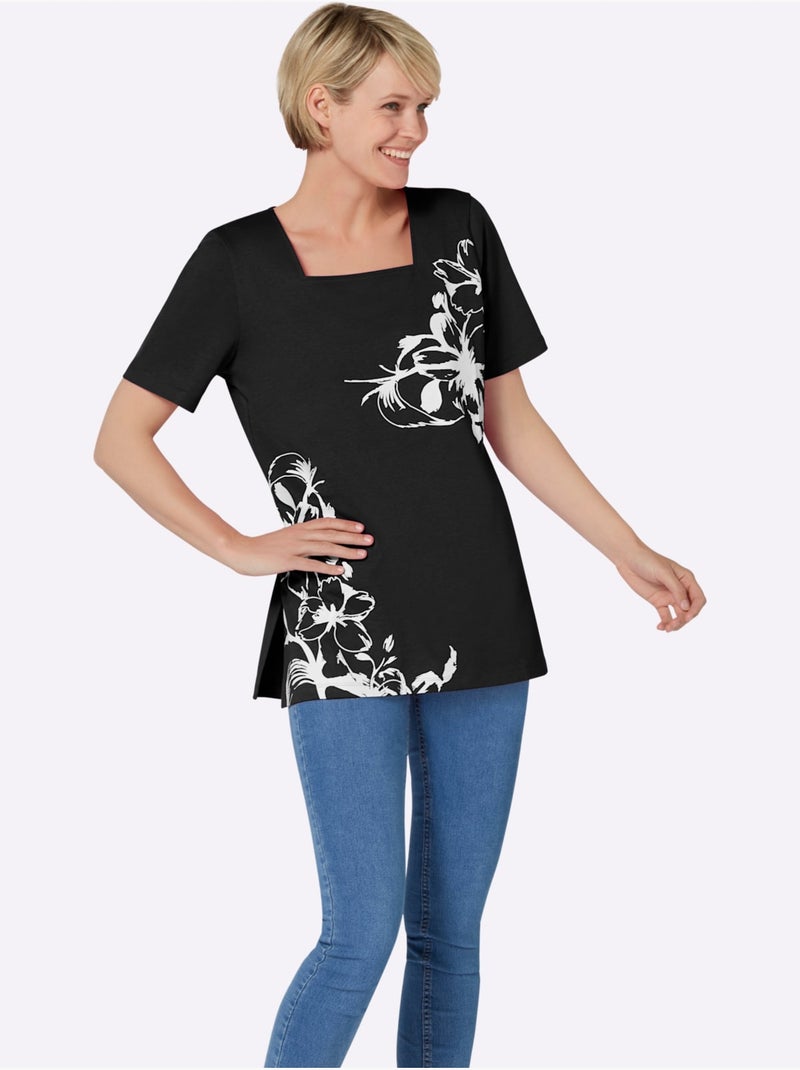 T-shirt Long Coupe Longue Affinante - Taille Standard - Moda Vilona Noir Blanc - Kiabi