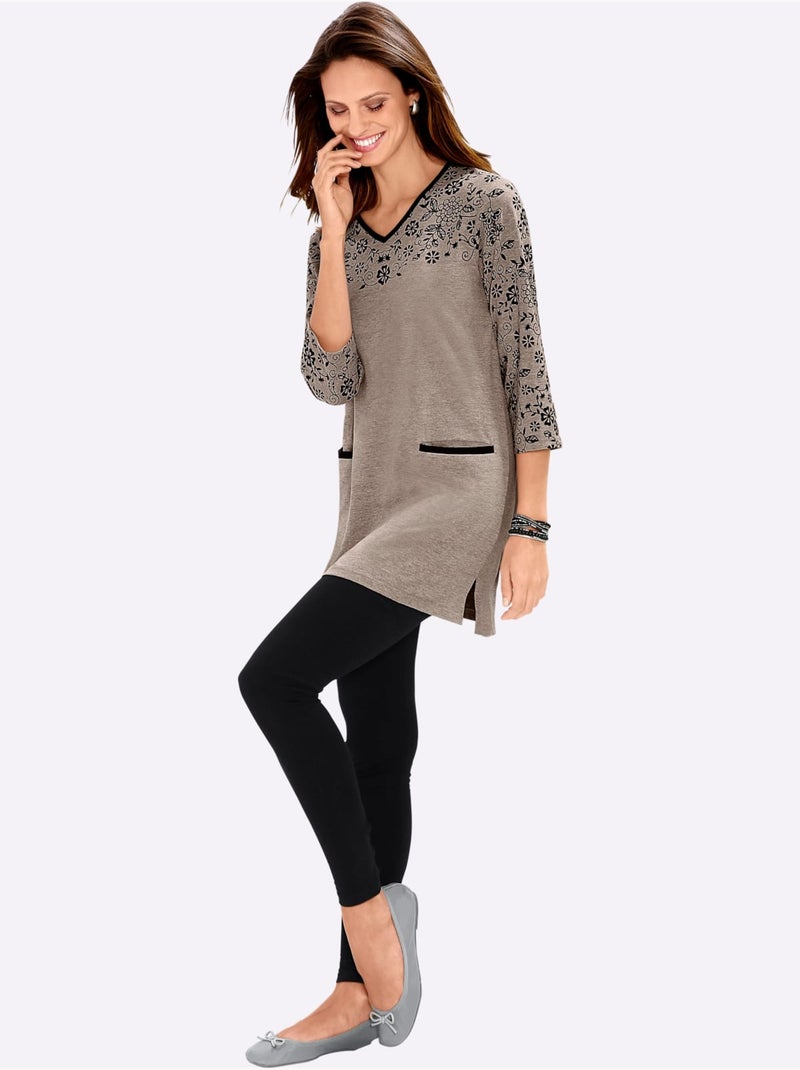 T-shirt long coupe longue affinante - taille standard - moda vilona Noir Gris - Kiabi