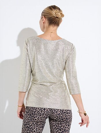 T-shirt long doré effet noué manches 3/4