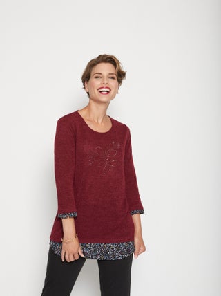 T-shirt long effet 2 en 1 fantaisie