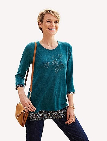 T-shirt long effet 2 en 1 fantaisie