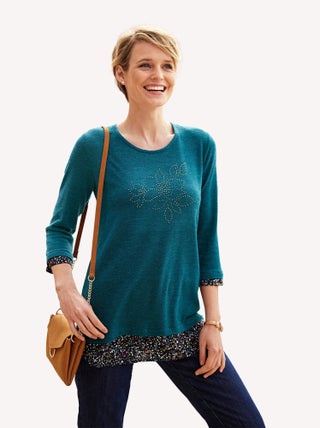 T-shirt long effet 2 en 1 fantaisie