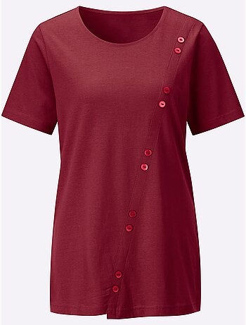 T-shirt long à manches courtes avec boutons décoratifs en diagonale - Taille standard - Witt
