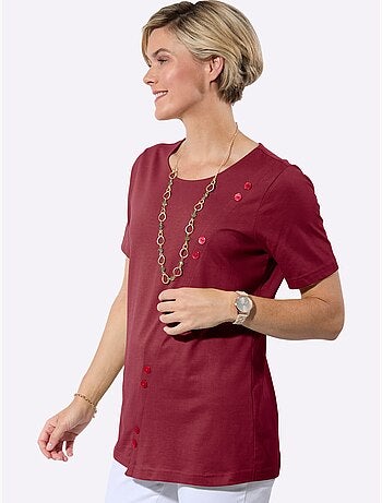 T-shirt long à manches courtes avec boutons décoratifs en diagonale - Taille standard - Witt
