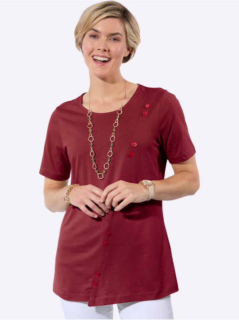 T-shirt long en coton avec col rond et manches courtes - Taille standard - Witt Rouge foncé - Kiabi