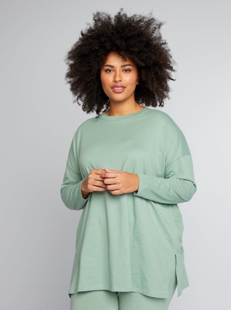 T-shirt long en jersey uni Vert - Kiabi