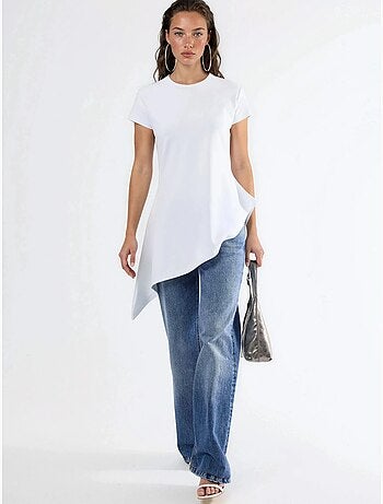 T-shirt long en mélange de coton à col rond busem