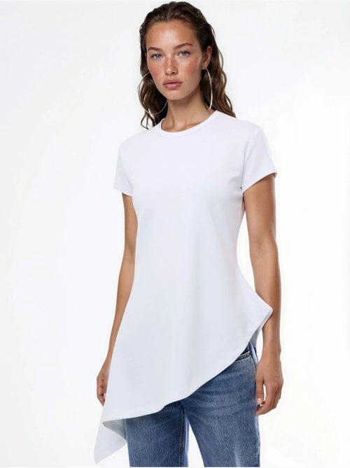 T-shirt long en mélange de coton à col rond busem - Kiabi
