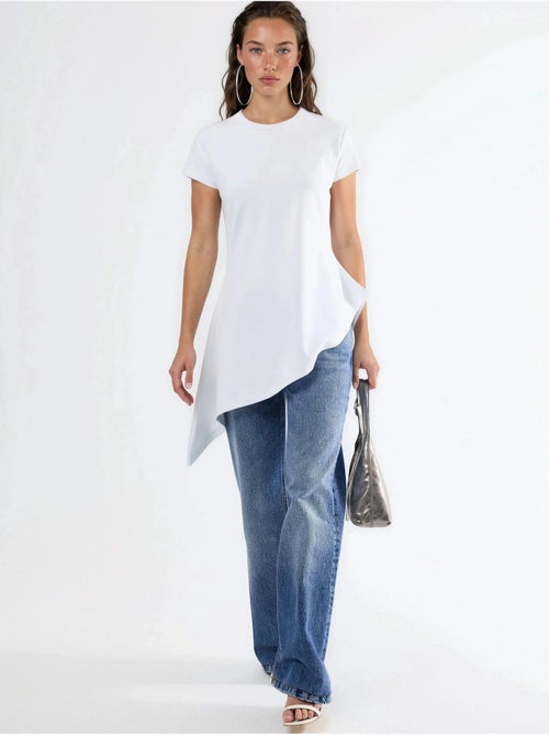 T-shirt long en mélange de coton à col rond busem - Kiabi