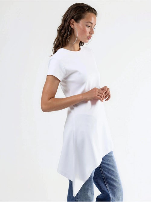 T-shirt long en mélange de coton à col rond busem - Kiabi