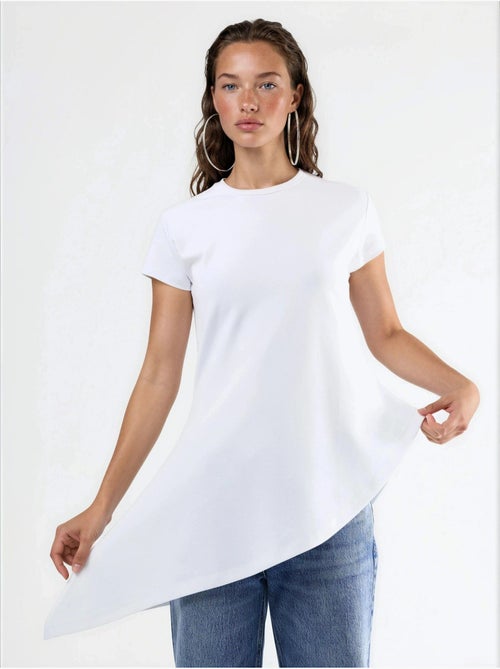 T-shirt long en mélange de coton à col rond busem - Kiabi