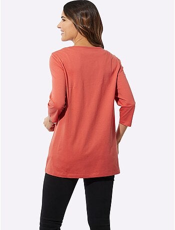 T-shirt long avec imprimé cœur animal et encolure ronde - taille standard - moda vilona