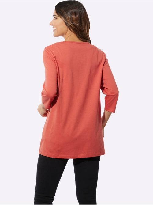 T-shirt long en pur coton à manches 3/4 avec imprimé cœur animal - taille standard - moda vilona - Kiabi T-shirt long en pur coton à manches 3/4 avec imprimé cœur animal - taille standard - moda vilona - Kiabi