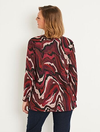 T-shirt long évasé col rond imprimé graphique