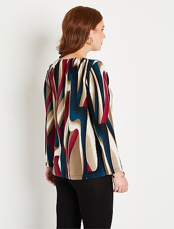 T-shirt long évasé col rond motif graphique