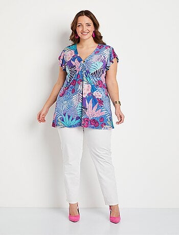 T-shirt long évasé col V drapé