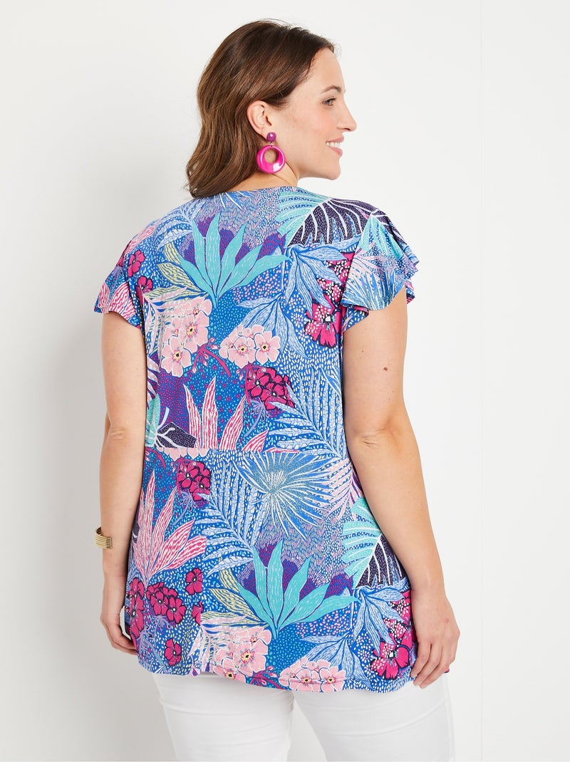 T-shirt long évasé col V drapé Bleu Violet - Kiabi