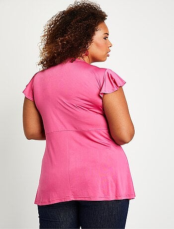 T-shirt long évasé col V drapé