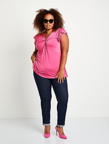 T-shirt long évasé col V drapé