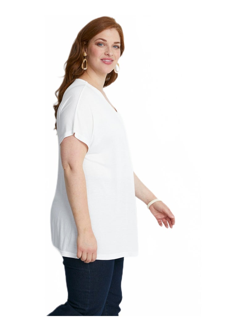 T-shirt long évasé dentelle Blanc - Kiabi