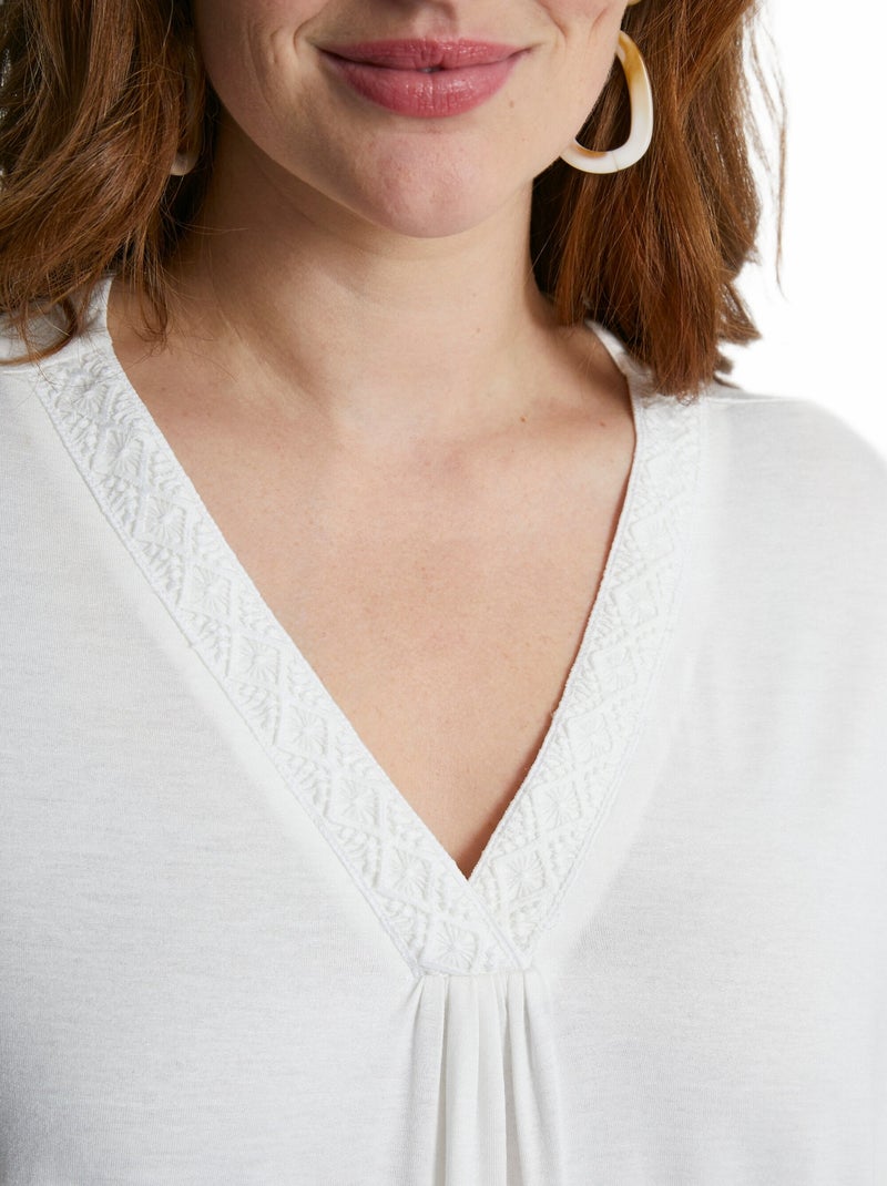 T-shirt long évasé dentelle Blanc - Kiabi