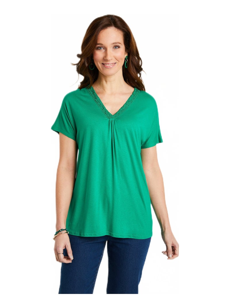 T-shirt long évasé dentelle Vert - Kiabi